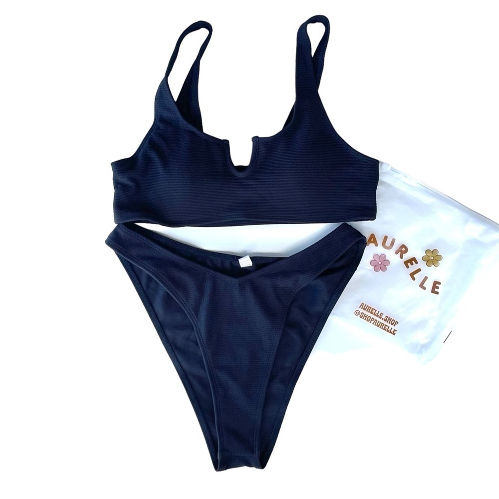 Aurelle Jaz ribbed bikini set 2-piece cheeky black XL NWT